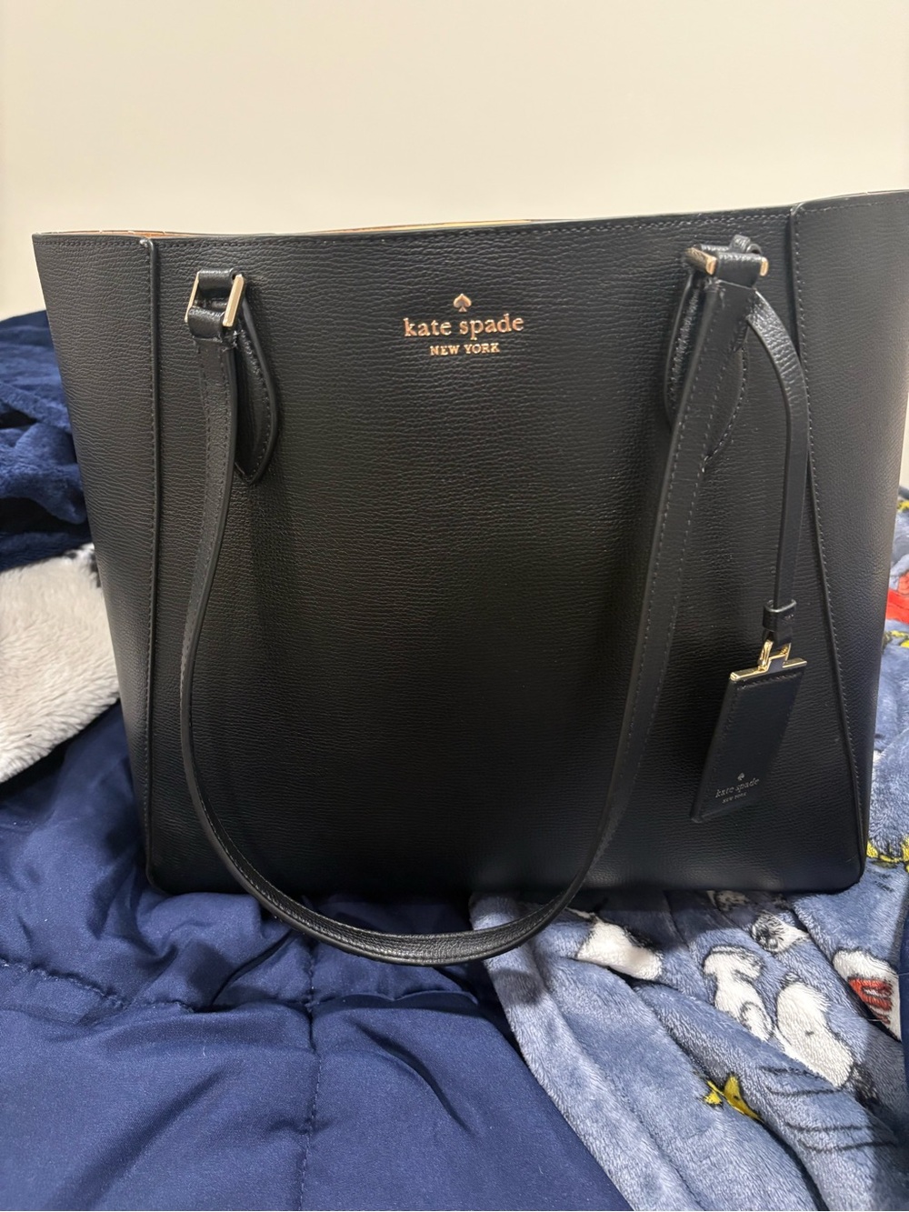Kate Spade Black Pebbled Leather Tote with Gold Logo